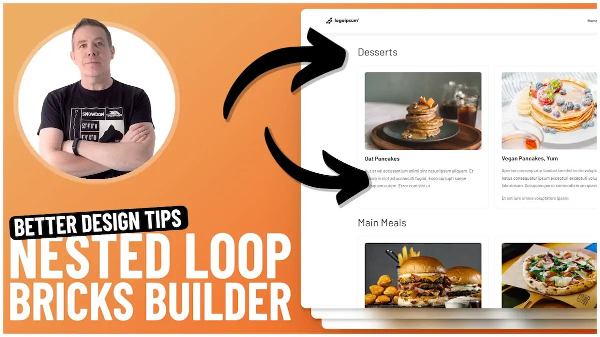 Man promoting web design with nested loop builder.