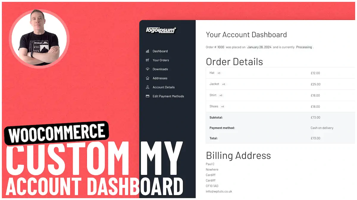 WooCommerce dashboard interface with recent order details displayed.