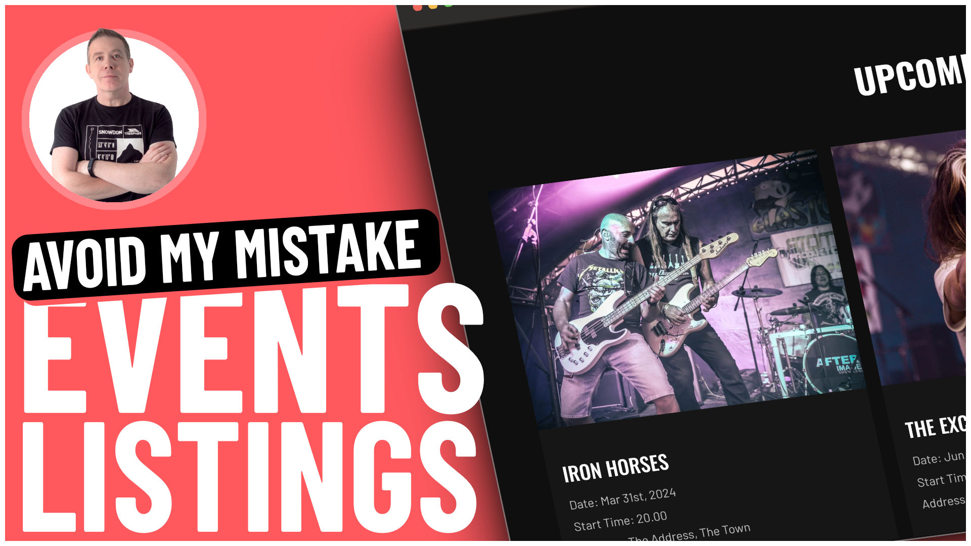 Event listings mistake advice and live band concert.