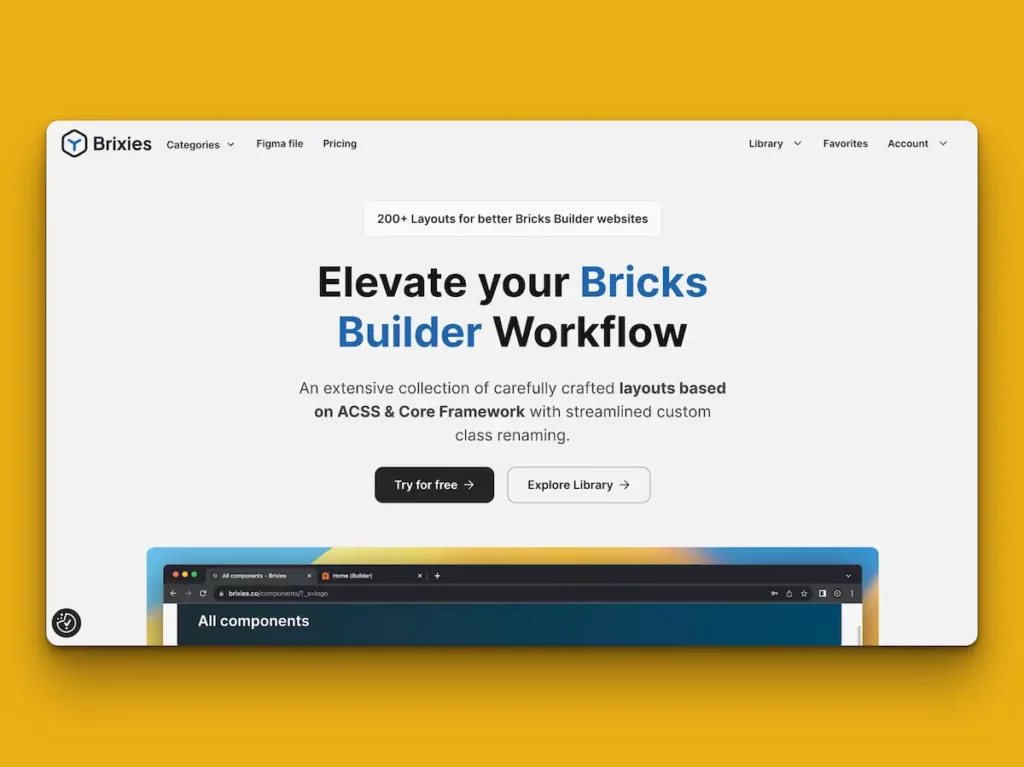 Web design software interface with "Elevate your Bricks Builder Workflow" heading.