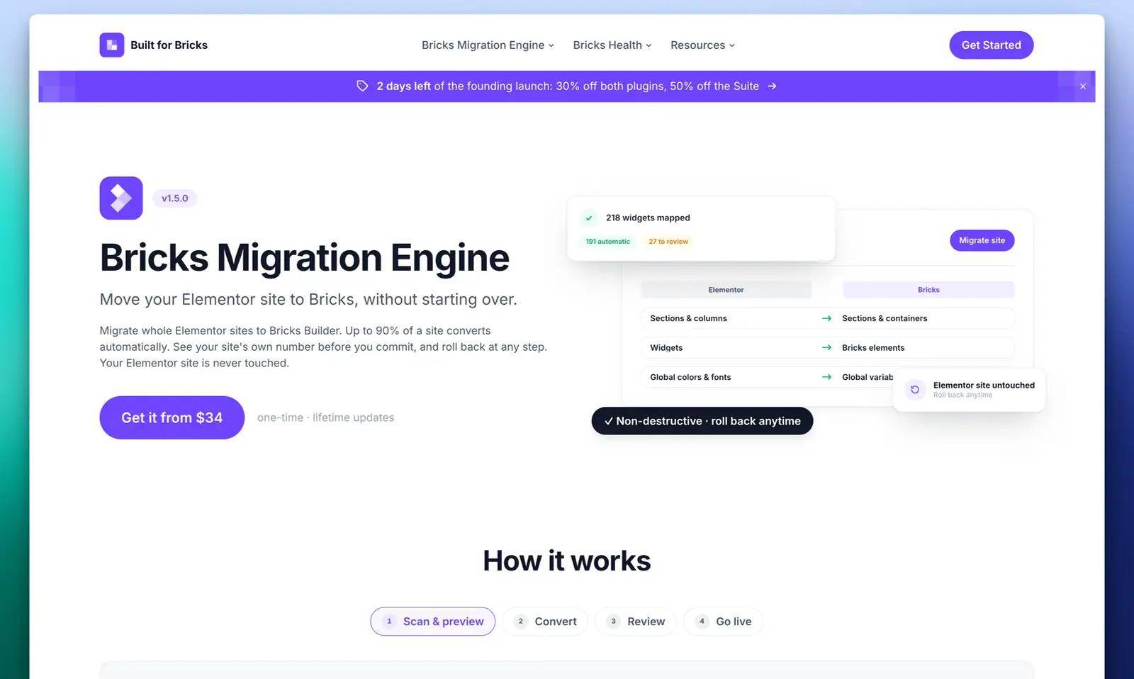 Bricks Migration Engine website landing page