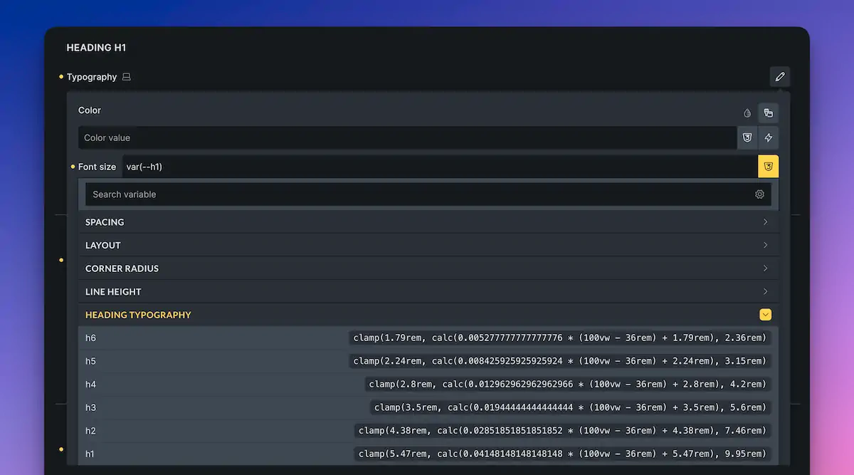 Typography settings window with font size options.