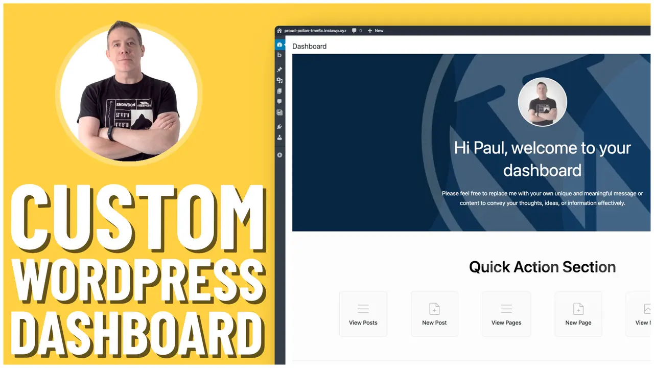Man presenting custom WordPress dashboard interface.